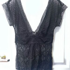 Lily White Black Lace V-Neck Blouse